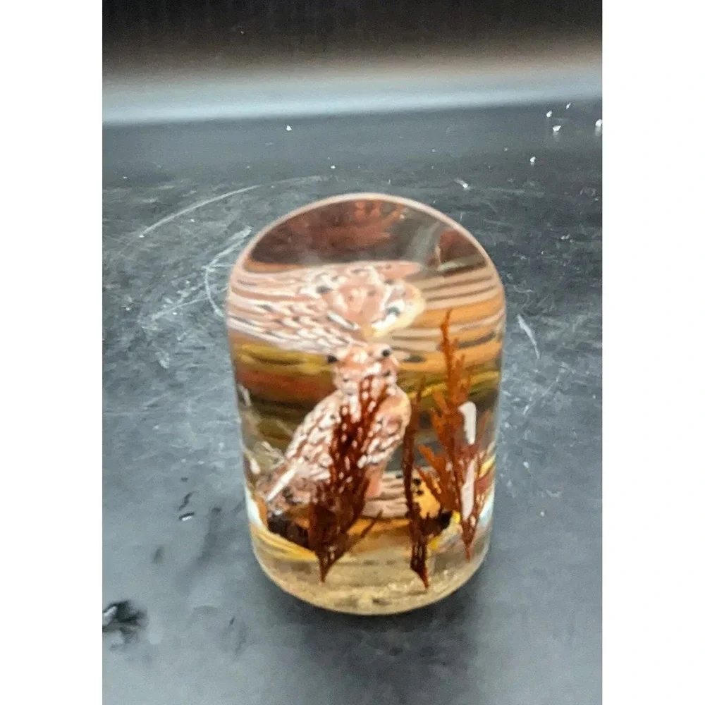 Vintage Lucite Owl Diorama Woodland Scene Paperweight 4